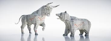 Bull and Bear made from stock ticker paper